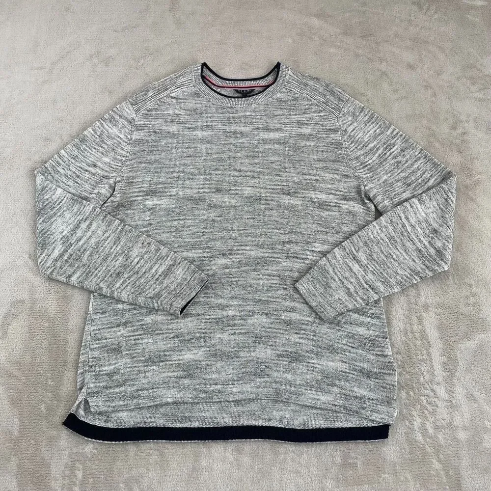 Ted Baker London Crew Neck Sweater Men 4 Large Grey‎ Linen Blend Long Sleeve